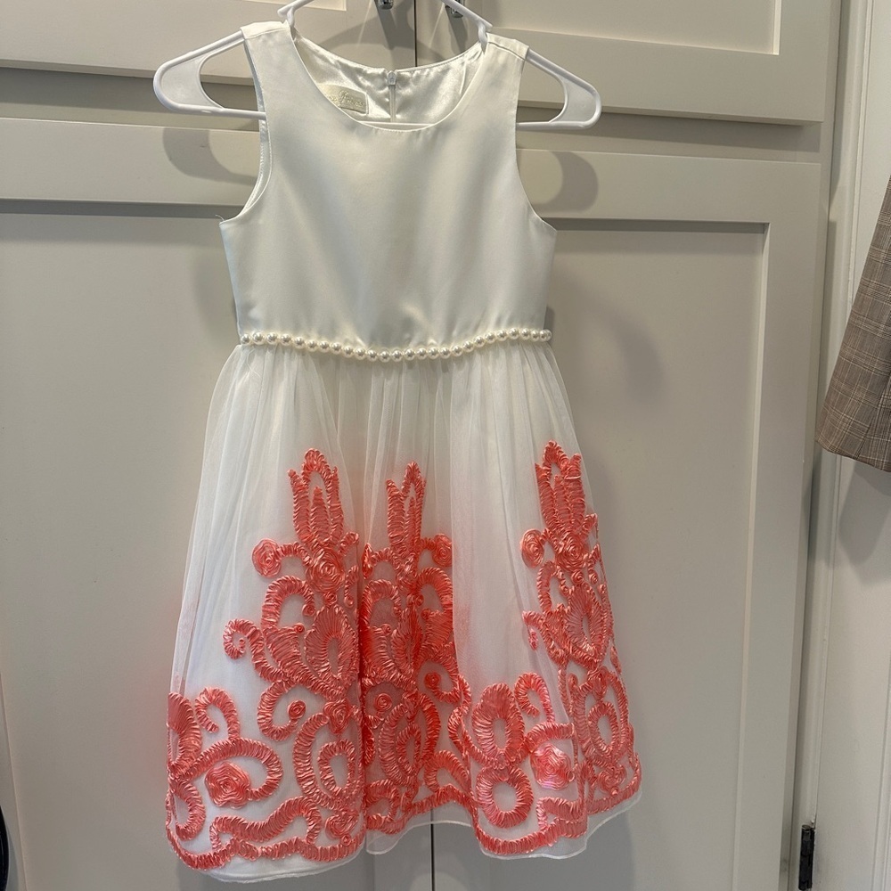 American Princess White and Coral Formal Dress